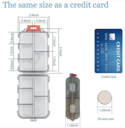 Compact 10-Compartment Pill Case